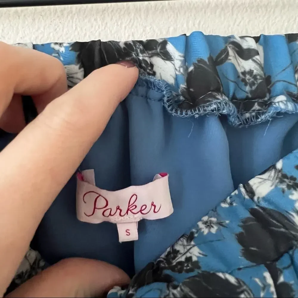 Parker Blue Floral Tie Front Off-the-Shoulder Blouse
